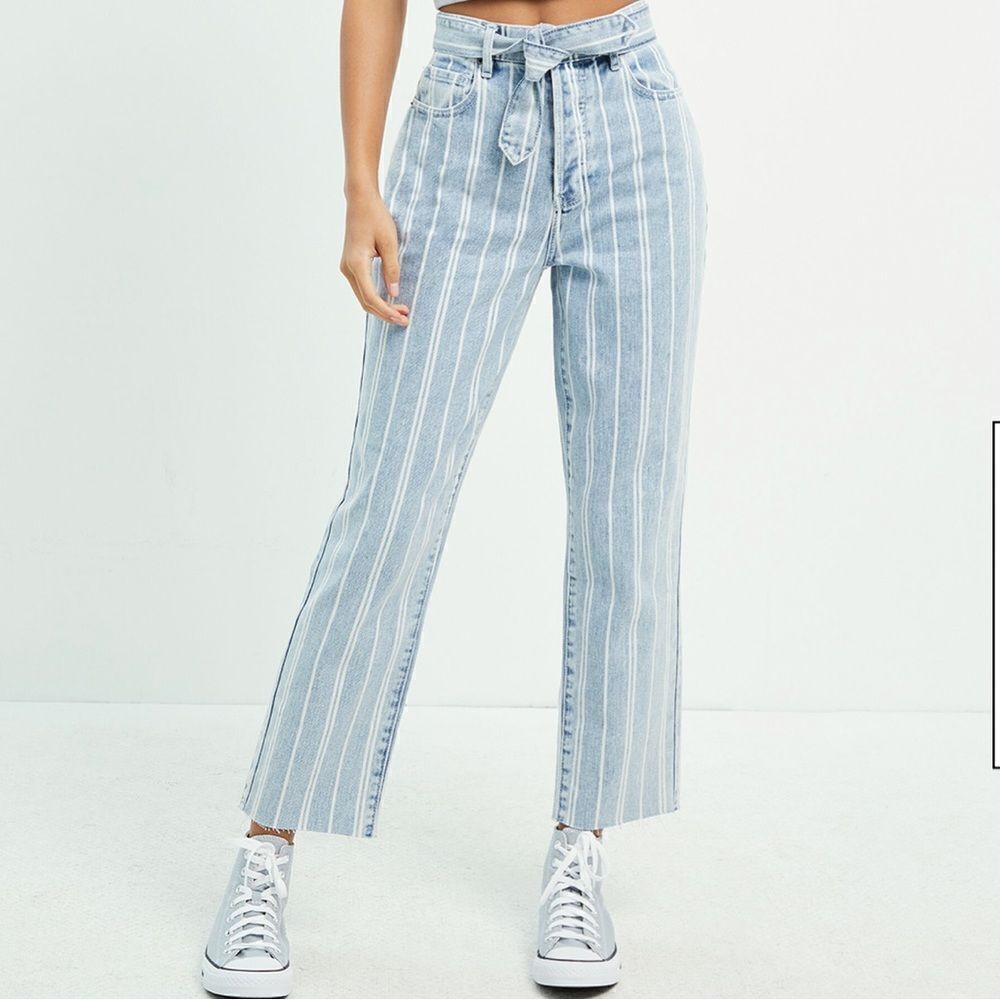 PACSUN 26 Vintage Wash Double White Stripe High Waisted Straight Leg Jeans